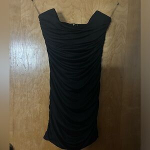 Oh Polly size 6 black ruched mini dress